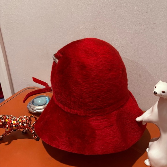 Vintage 60s Styled by Coralie Felt Striking Red Rhinestone Hat One of A Kind main image 7